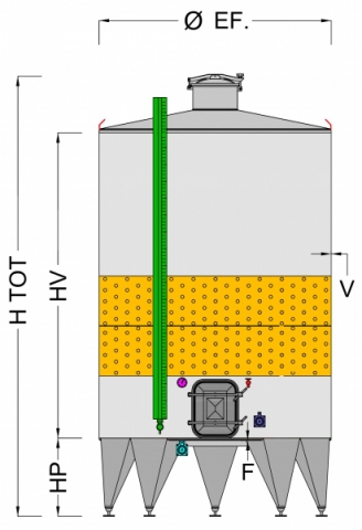 Stainless steel tank, capacity hl 75 diameter 1.800