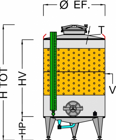 Storage tank with conical bottom and refrigeration pocket capacity hl 75